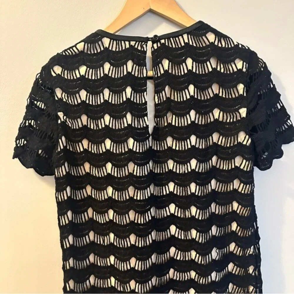 Kate Spade Women's 2 Dress Virginia Black Scalloped Lace Shift Short Sleeve